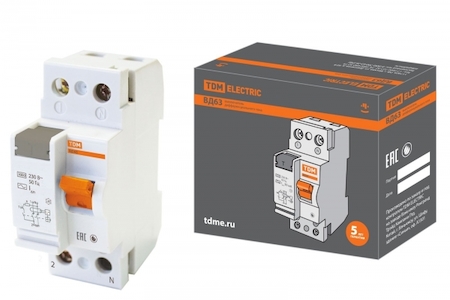 TDM ELECTRIC SQ0220-0001 Устройство защитного отключения ВД63 2Р 16А 30мА (электронное) TDM